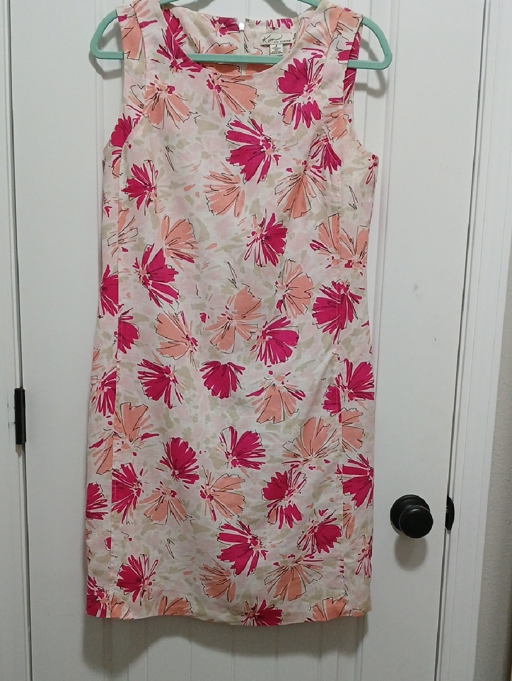 Kim Rogers Floral Midi Dress in Hot Pink & Peach Linen